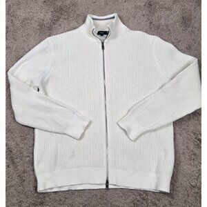 Theory Mens White Gary Jkt Waffle Cardigan Sweater XL Cotton Cashmere Full Zip